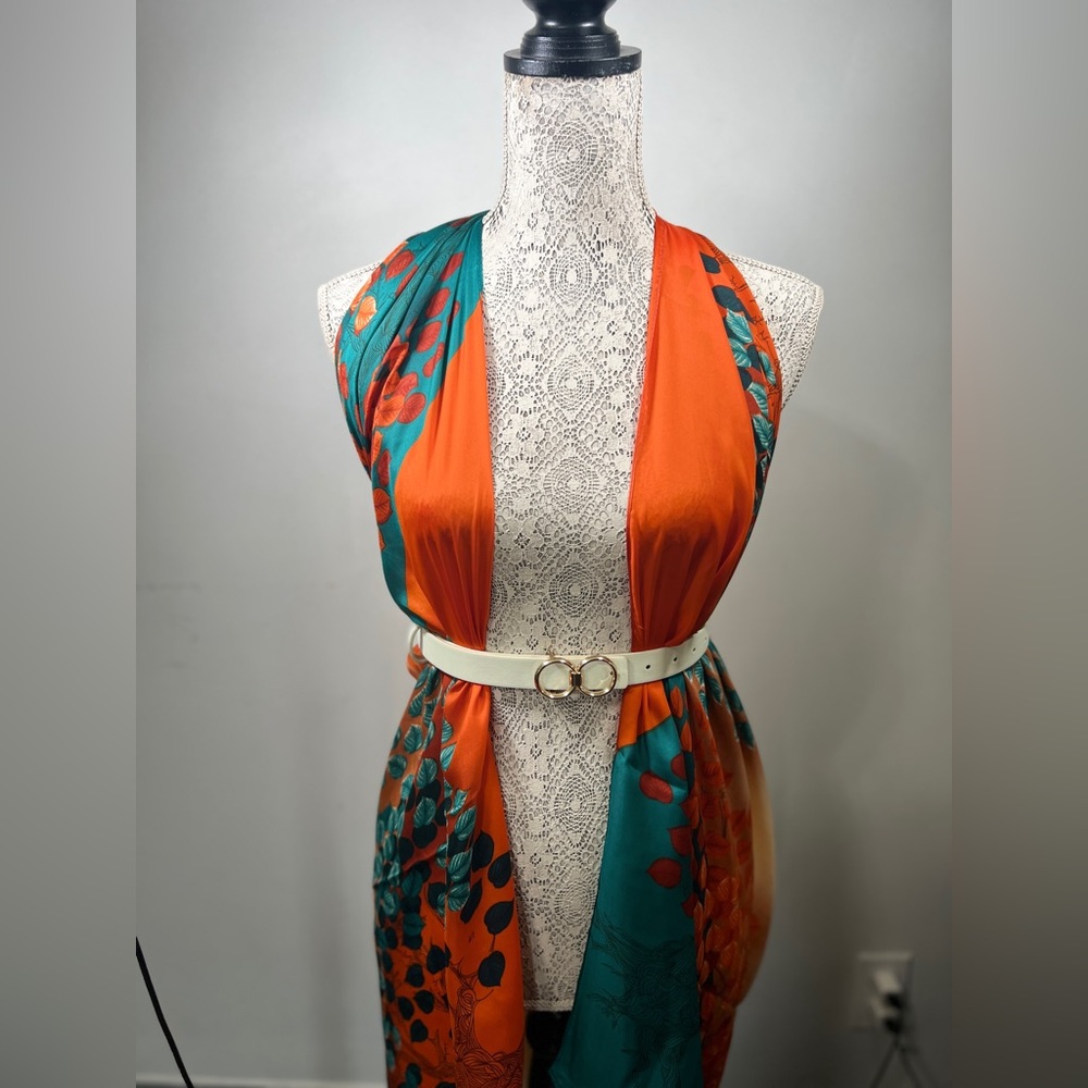 NEW ✨Women’s large scarf; fall colors wrap;orange light blue,silk like shawl